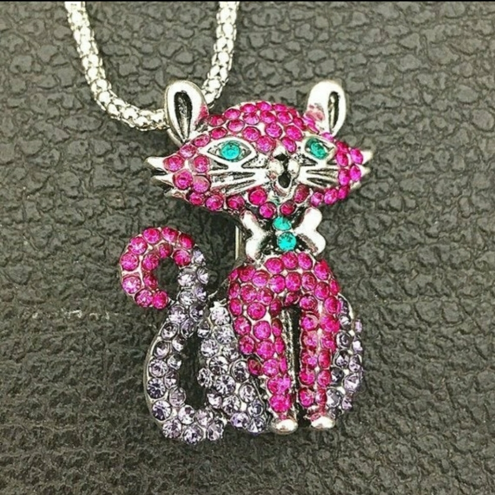 Betsey Johnson Cat Pendent Necklace that can be worn as a Brooch.